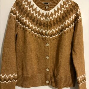 Talbots Tan and White Cardigan Sweater